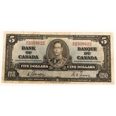 CANADA 1937 . FIVE 5 DOLLARS BANKNOTE
